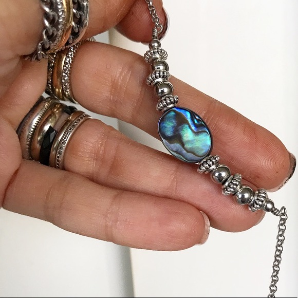 Genuine Abalone shell boho silver choker necklace - Picture 6 of 8